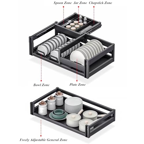 2 Tier Pull Out Kitchen Organizer with Dish Rack