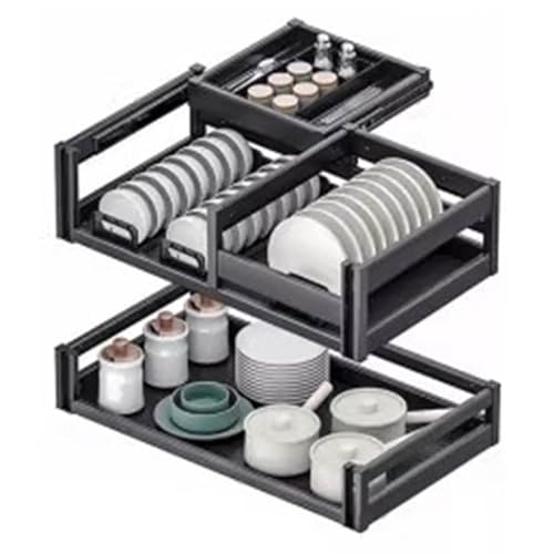 2 Tier Pull Out Kitchen Organizer with Dish Rack