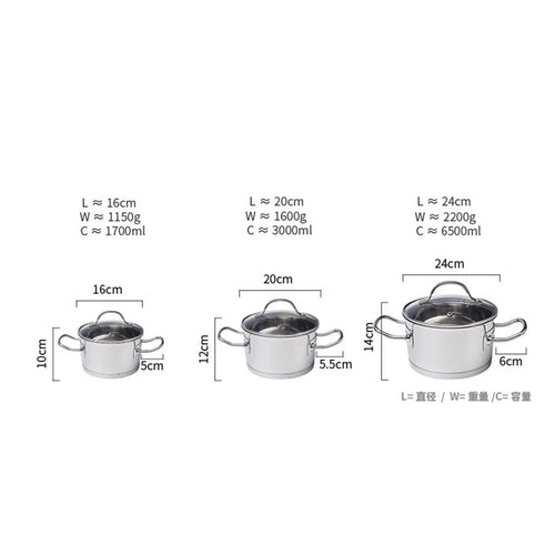 304 Stainless Steel Soup Pot Set 3 Piece