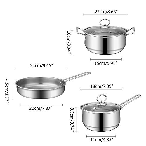 Stainless Steel Cookware Set 3 Piece Frying Pan Soup Pot