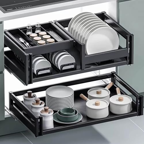 2 Tier Pull Out Kitchen Organizer with Dish Rack