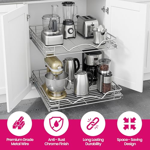 HOLDN’ STORAGE 2-Tier Pull-Out Cabinet Organizer with Heavy-Duty Steel Frame, Full-Extension Sliding Shelves, Holds 100 lbs, Easy Install for Kitchen, Pantry & Under Sink Cabinets