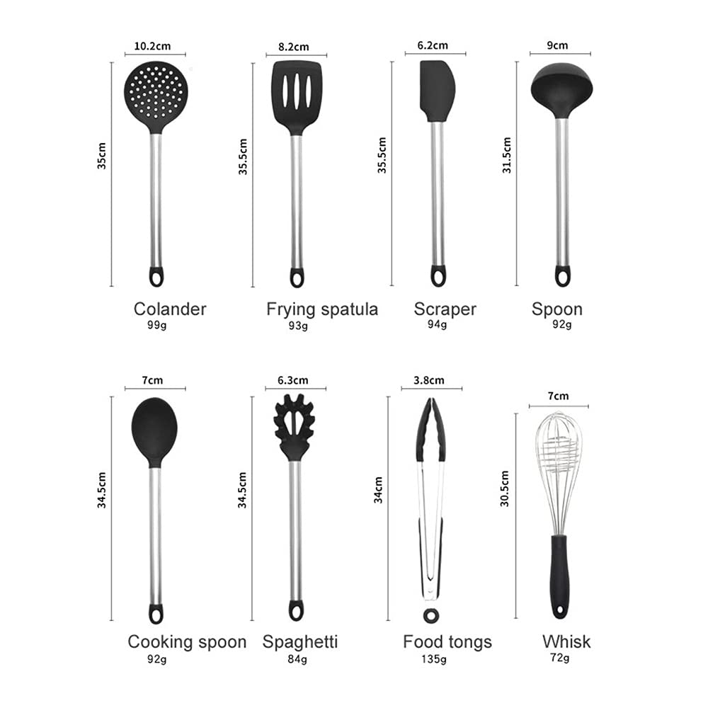 Silicone Kitchen Utensil Set with Stainless Steel Handle