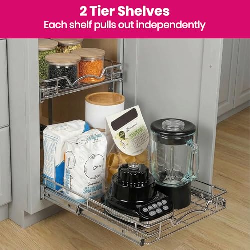 HOLDN’ STORAGE 2-Tier Pull-Out Cabinet Organizer with Heavy-Duty Steel Frame, Full-Extension Sliding Shelves, Holds 100 lbs, Easy Install for Kitchen, Pantry & Under Sink Cabinets