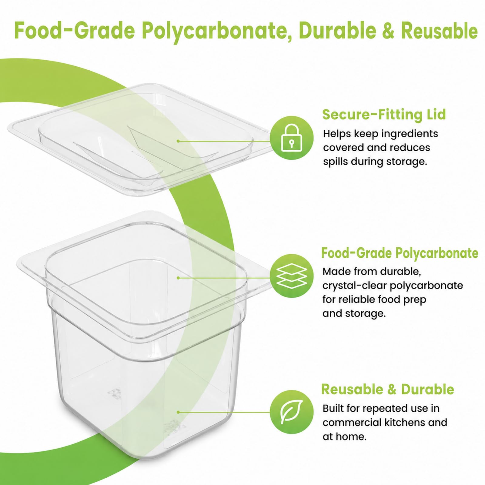 Clear Polycarbonate Food Pan 1/6 Size Stackable Restaurant Pan