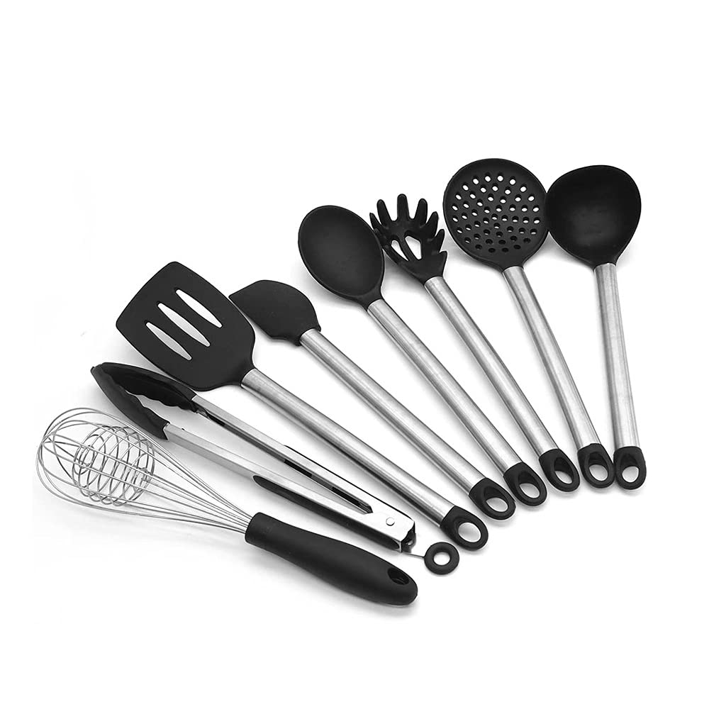 Silicone Kitchen Utensil Set with Stainless Steel Handle