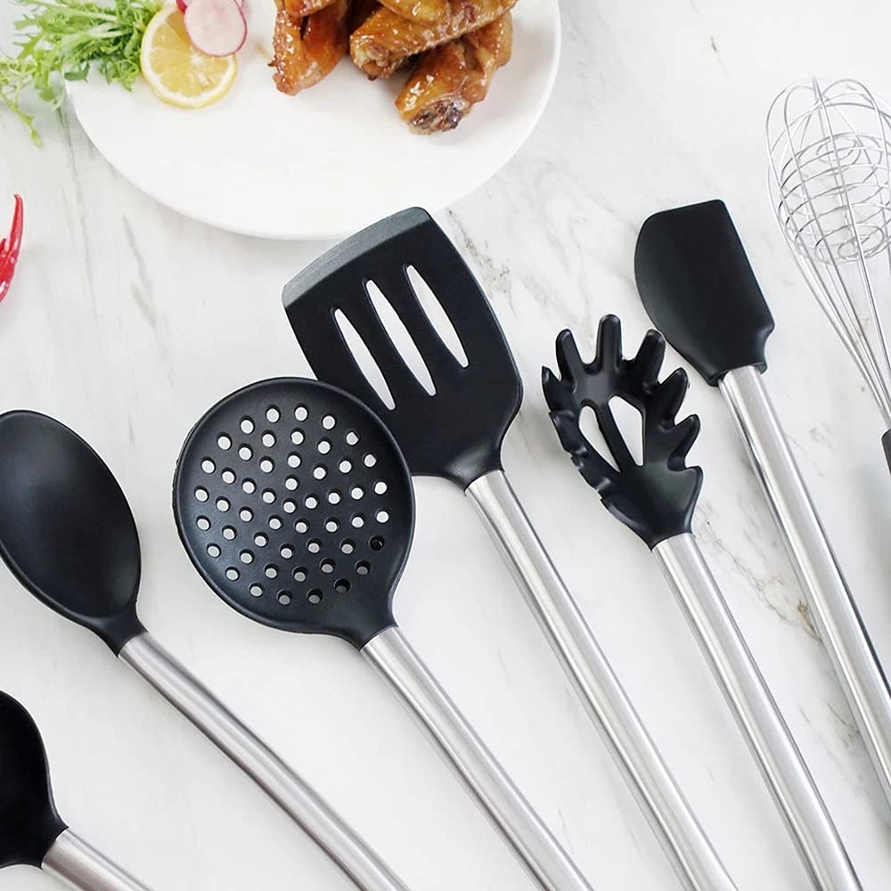 Silicone Kitchen Utensil Set with Stainless Steel Handle