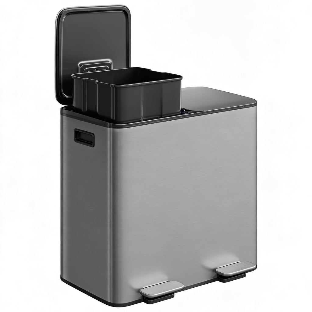 Stainless Steel Double Trash Can with Lid 10.6 Gal