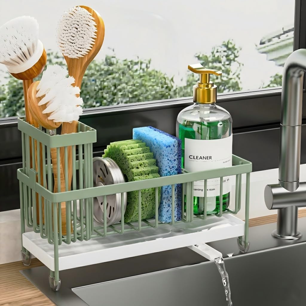 Kitchen Sink Sponge Holder with Brush Organizer