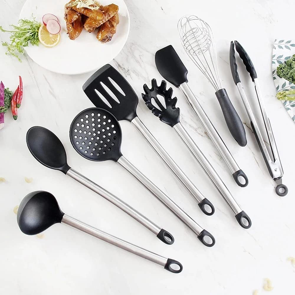 Silicone Kitchen Utensil Set with Stainless Steel Handle