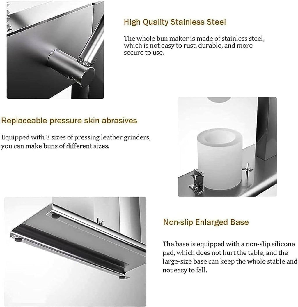 Stainless Steel Manual Bun Maker with 3 Moulds