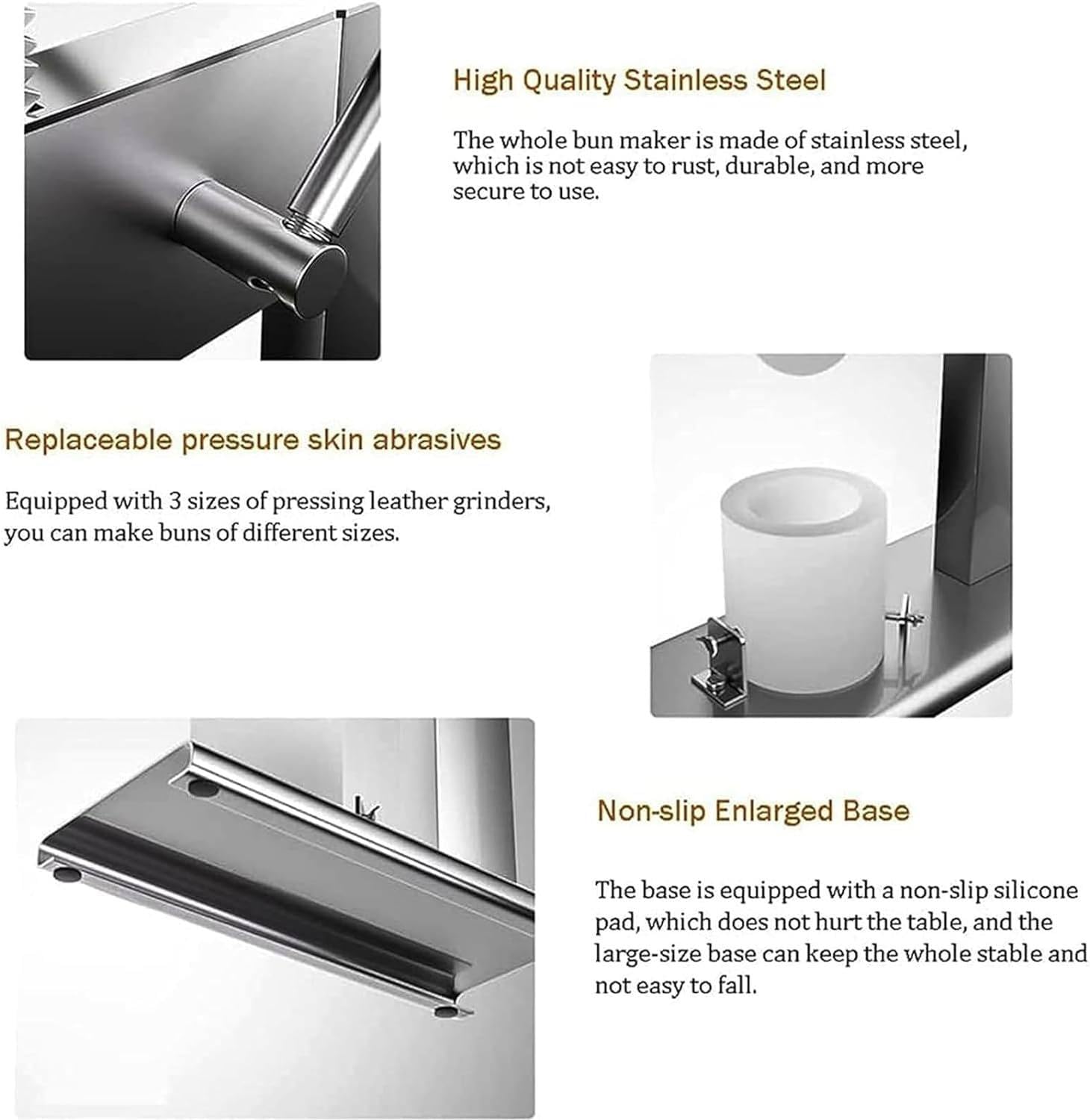 Stainless Steel Manual Bun Maker with 3 Moulds
