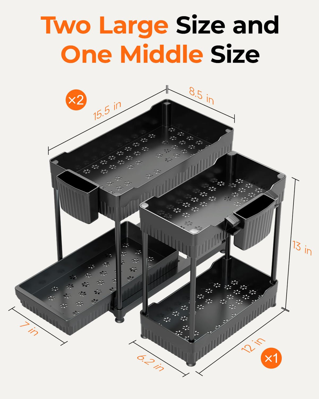 2 Tier Under Sink Organizer with Sliding Drawers 3 Pack