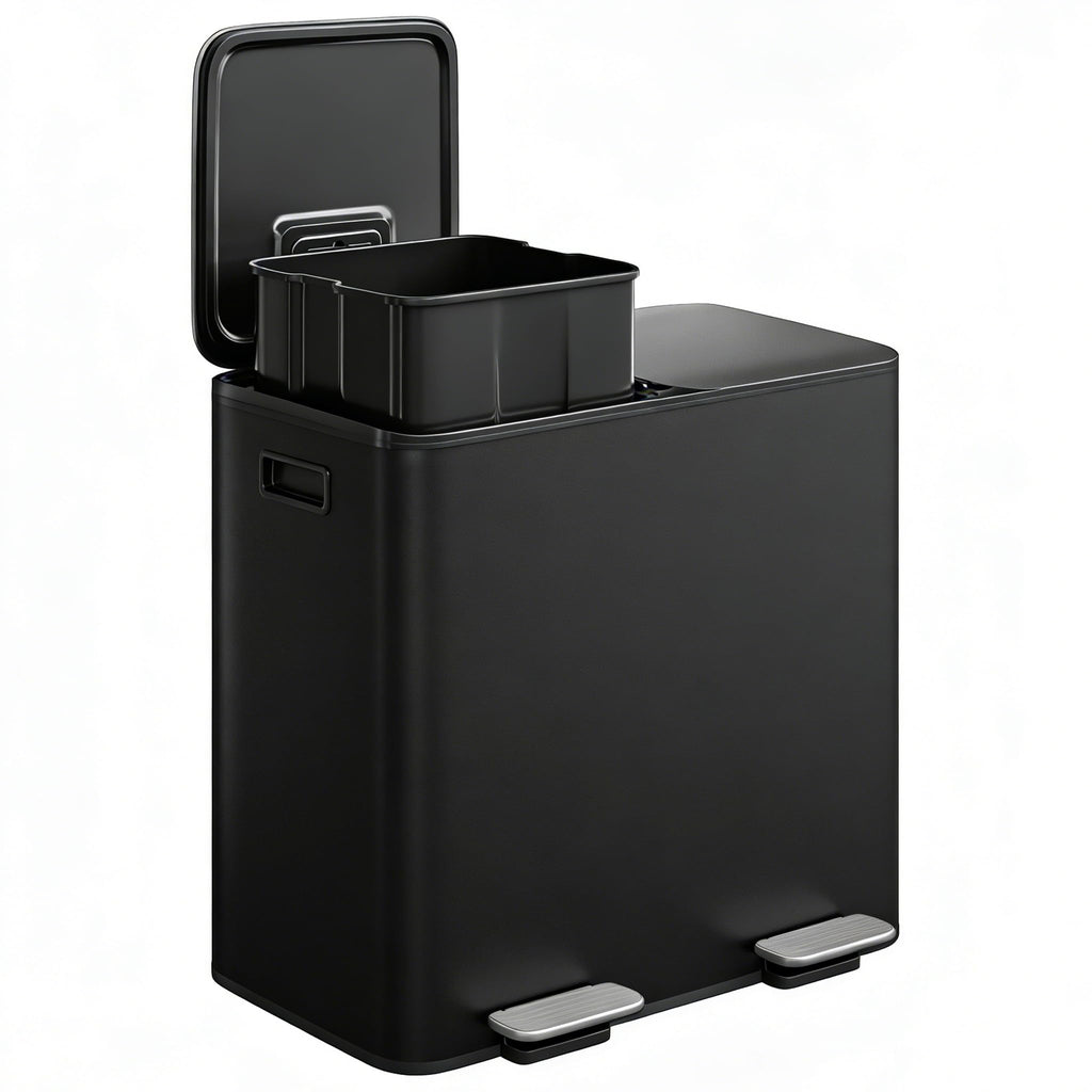 Stainless Steel Double Trash Can with Lid 10.6 Gal