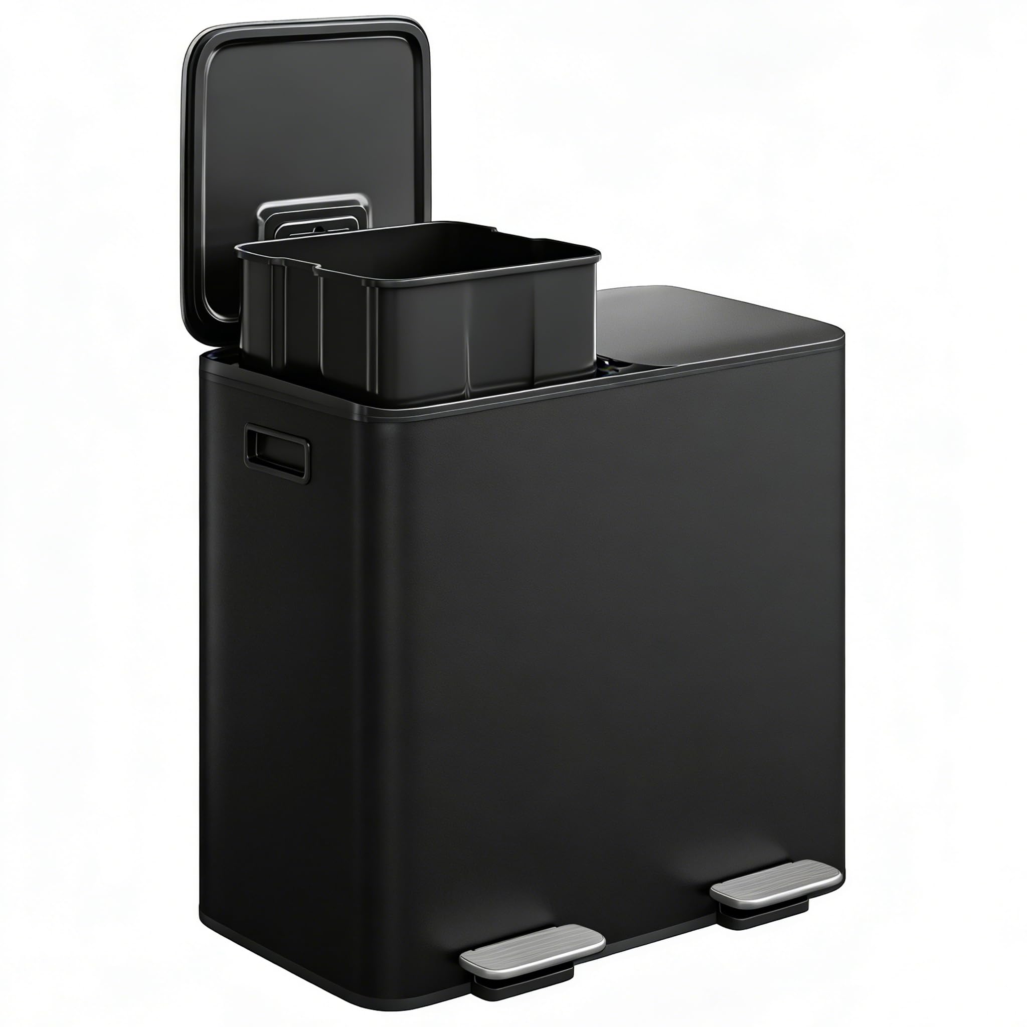 Stainless Steel Double Trash Can with Lid 10.6 Gal