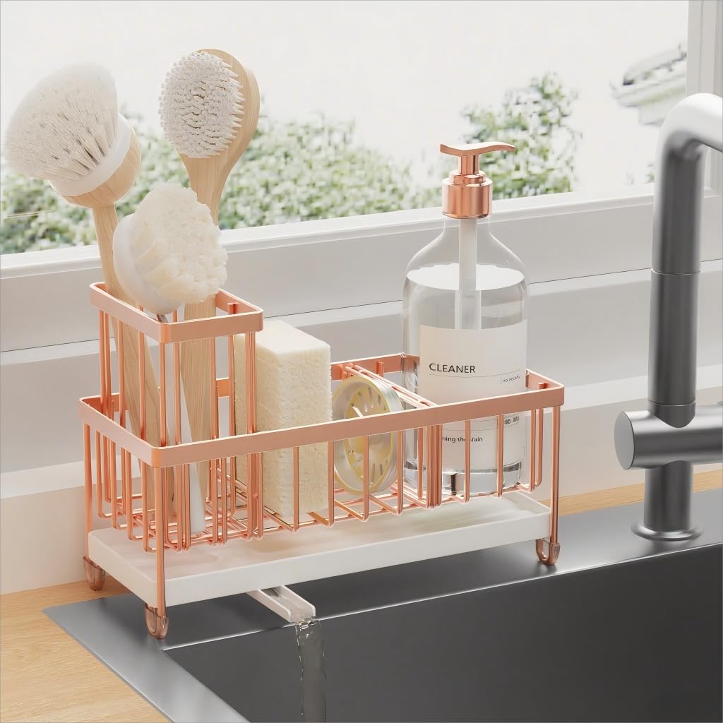 Kitchen Sink Sponge Holder with Brush Organizer
