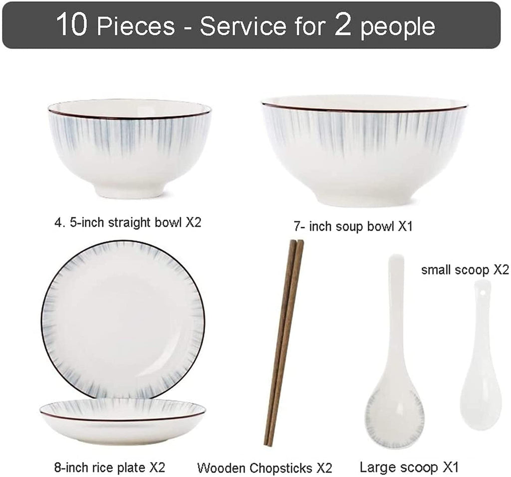 10 Piece Ceramic Dinnerware Set Service for 2