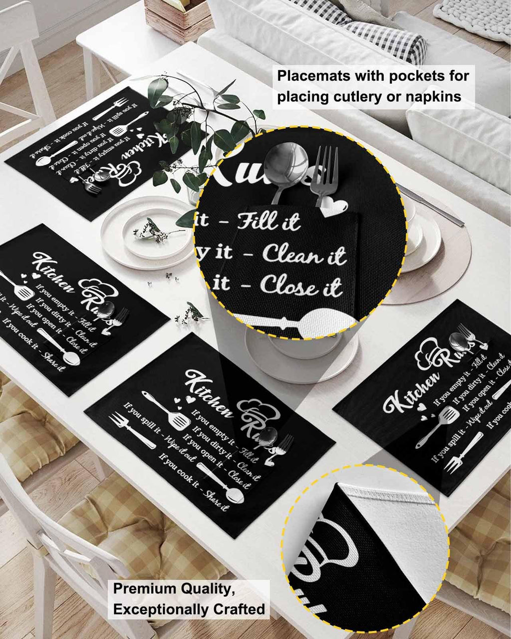 Wipeable Kitchen Placemats with Pocket 13x19 Inch