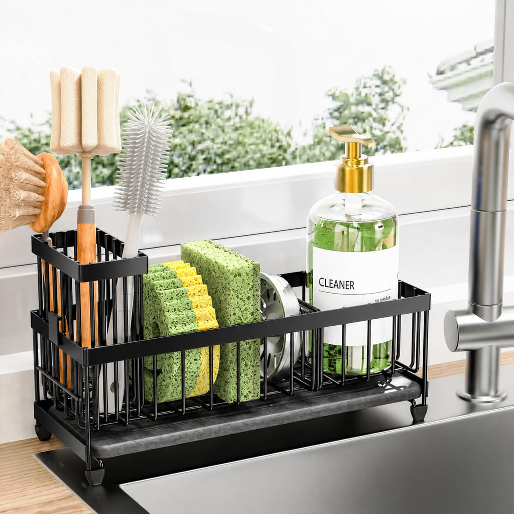 Kitchen Sink Sponge Holder with Brush Organizer