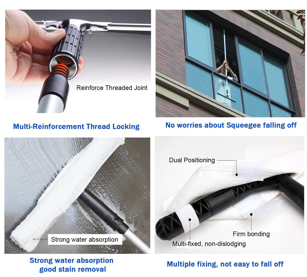 High Reach Glass Cleaning Tool 3-in-1 Window Cleaning Kit for Smooth Surfaces Adjustable Length for Shower Doors and Mirrors Perfect for Commercial Office Use