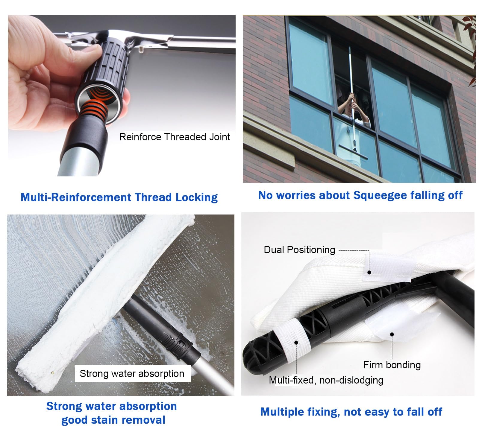 High Reach Glass Cleaning Tool 3-in-1 Window Cleaning Kit for Smooth Surfaces Adjustable Length for Shower Doors and Mirrors Perfect for Commercial Office Use