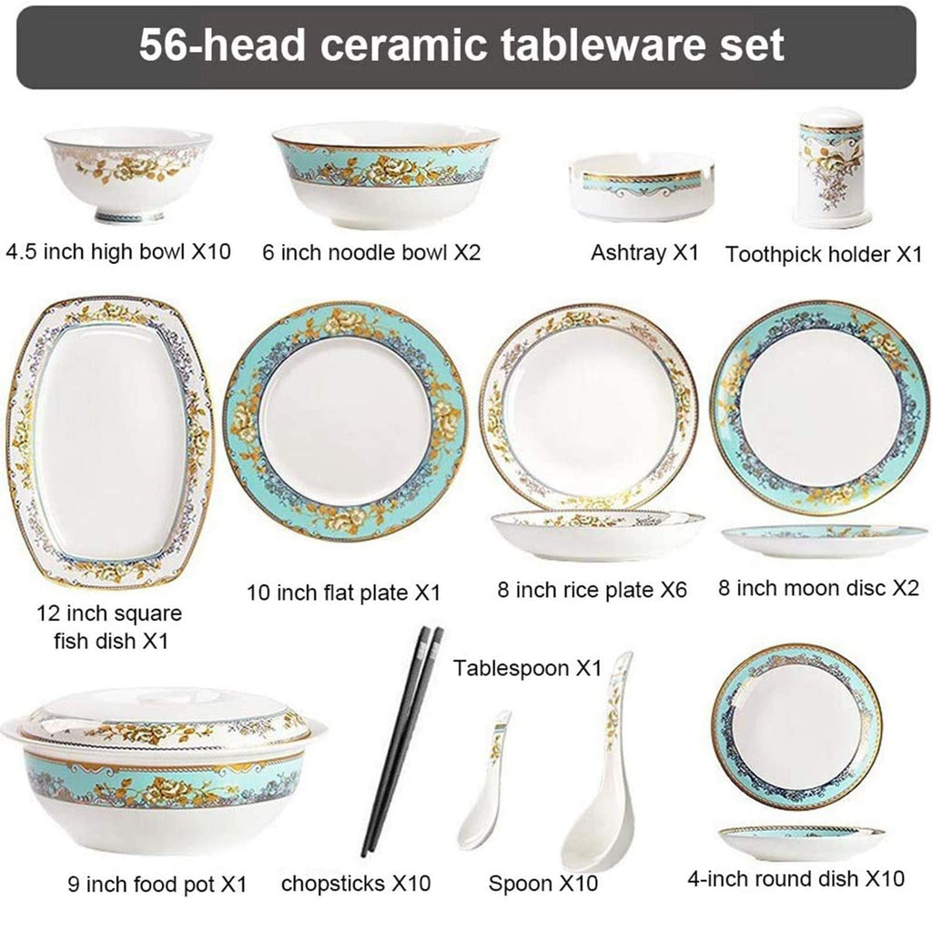 56 Piece Bone China Dinnerware Set Nordic Ceramic Tableware Set