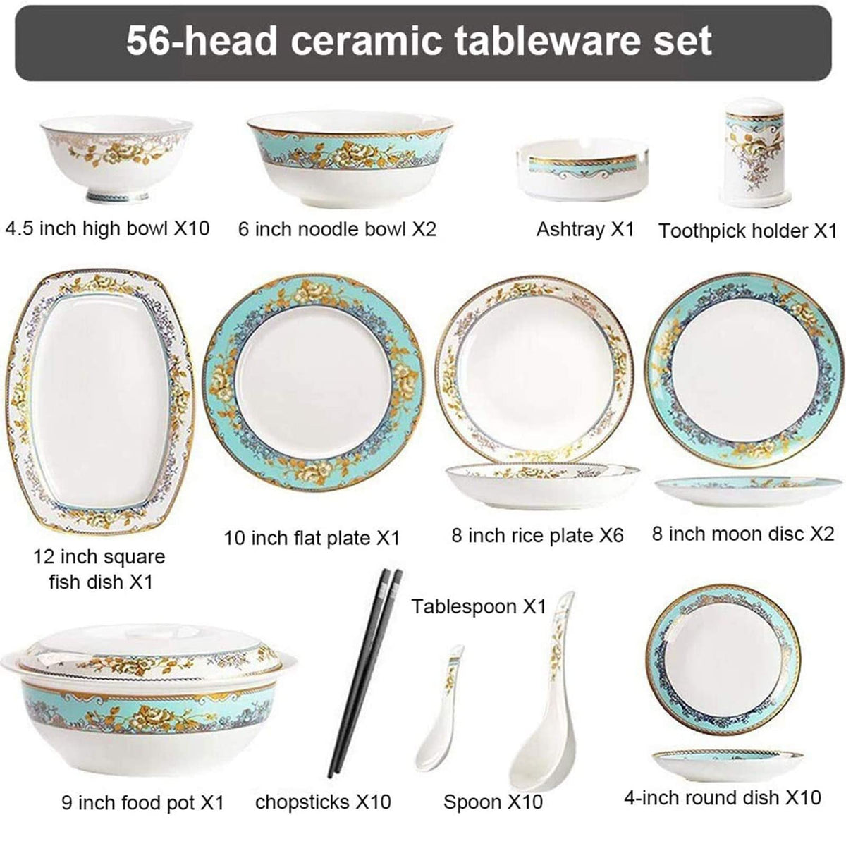 56 Piece Bone China Dinnerware Set Nordic Ceramic Tableware Set