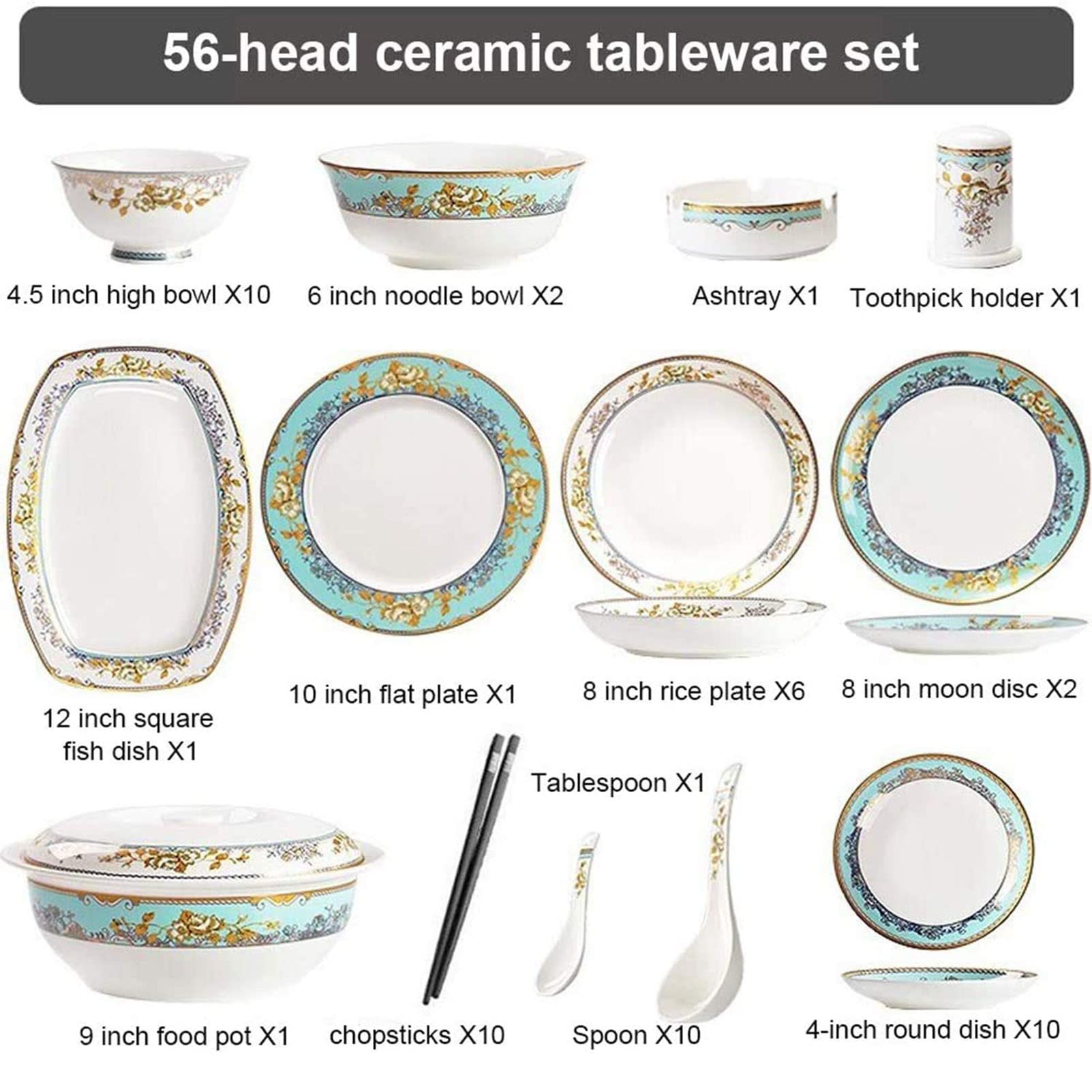 56 Piece Bone China Dinnerware Set Nordic Ceramic Tableware Set