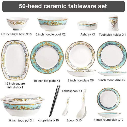 56 Piece Bone China Dinnerware Set Nordic Ceramic Tableware Set