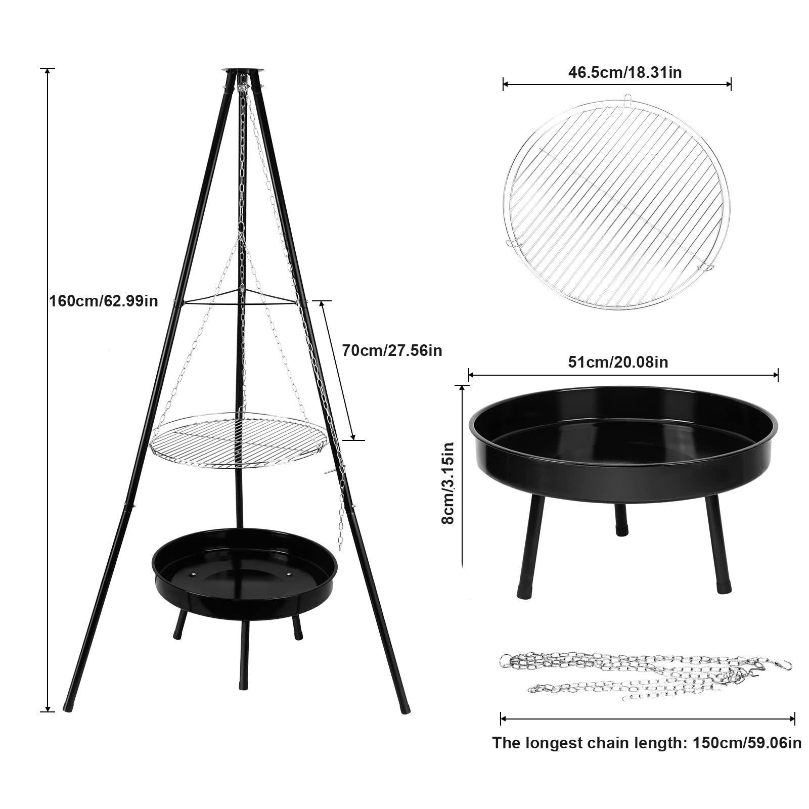 Stainless Steel Camping Tripod Grill Set
