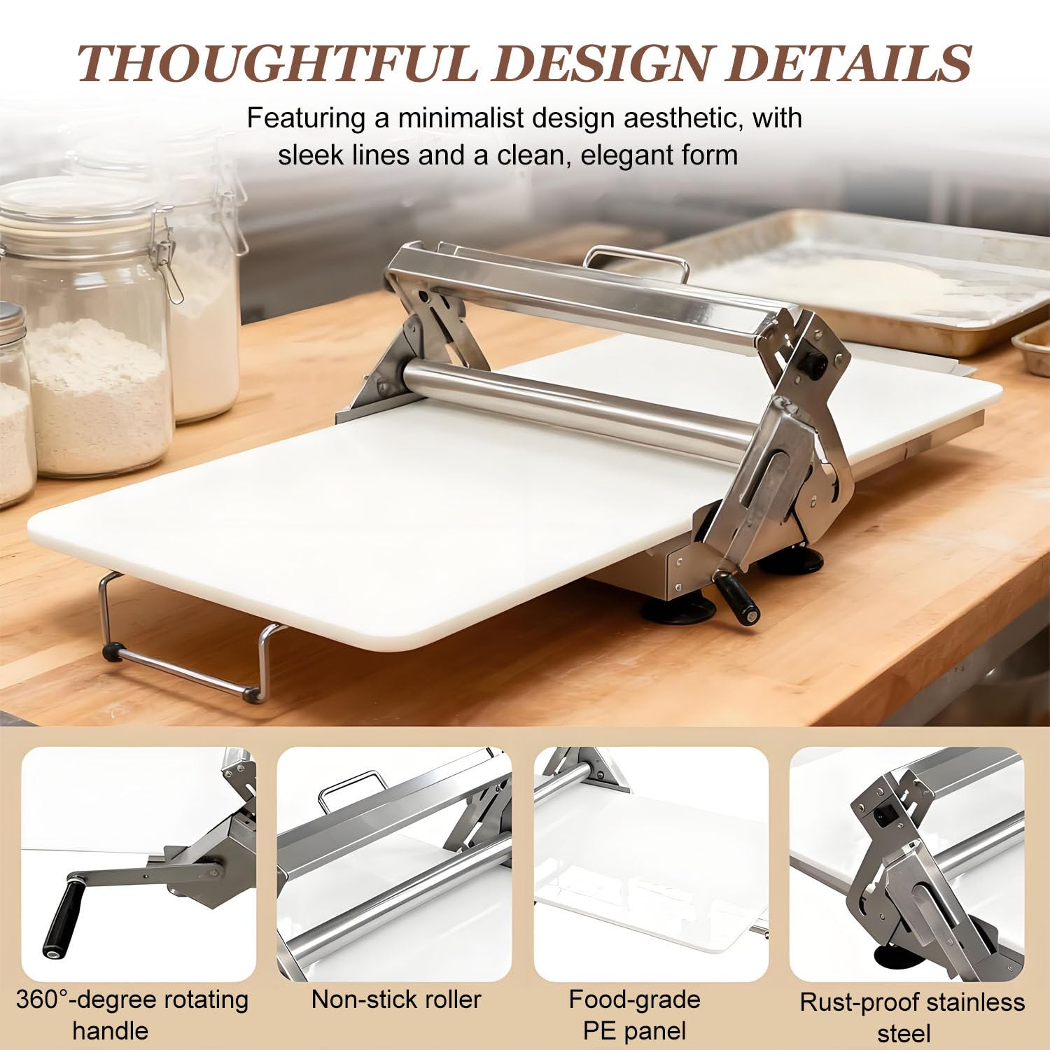 Manual Adjustable Dough Sheeter Stainless Steel Roller