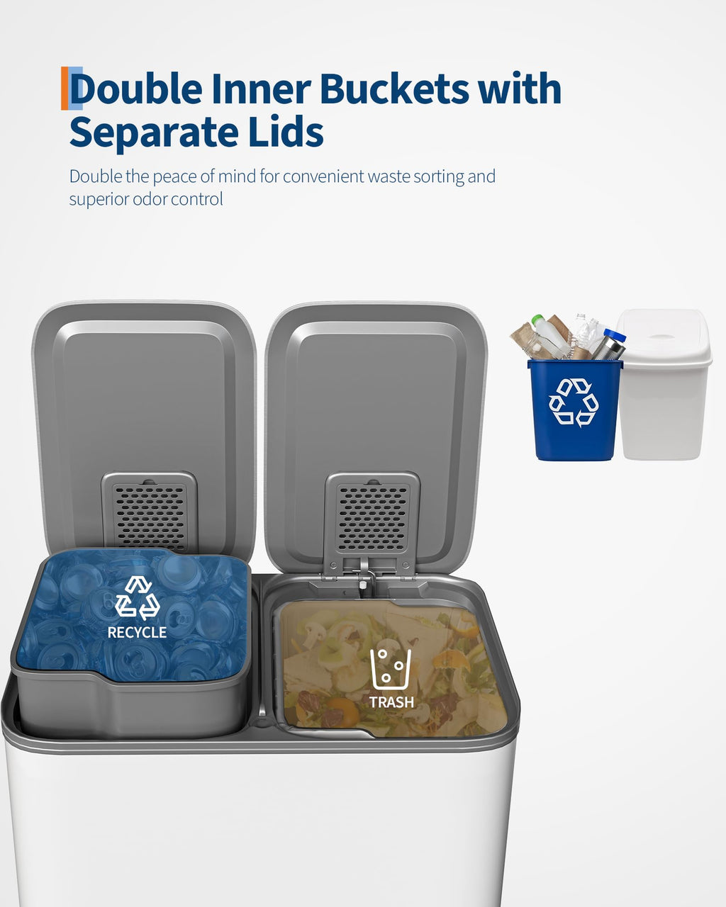 Stainless Steel Double Trash Can with Lid 10.6 Gal