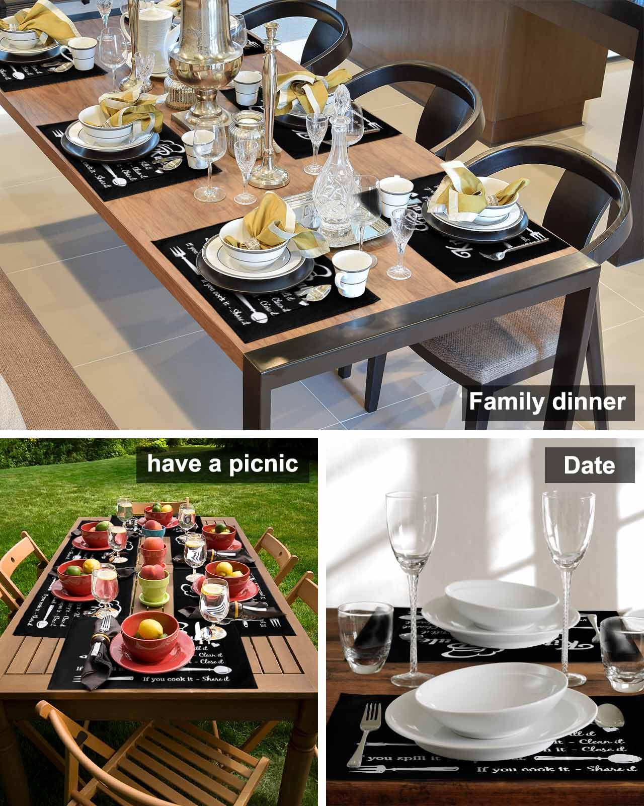 Wipeable Kitchen Placemats with Pocket 13x19 Inch