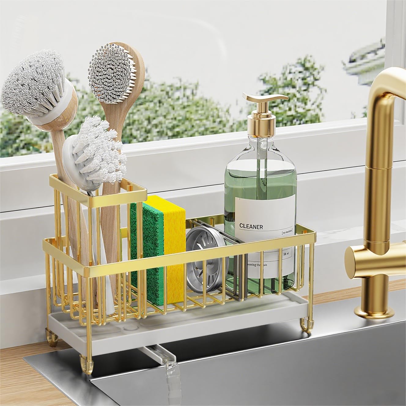 Kitchen Sink Sponge Holder with Brush Organizer