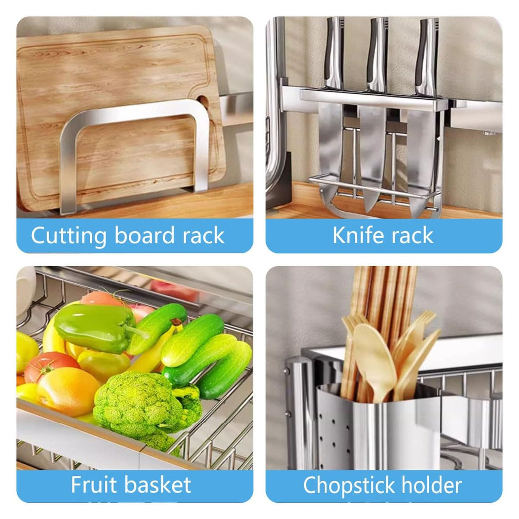 Over the Sink Dish Drying Rack, Expandable Stainless Steel 2-Tier Shelf, Space-Saving Kitchen Organizer for Countertop, Versatile Above Sink Drying Rack