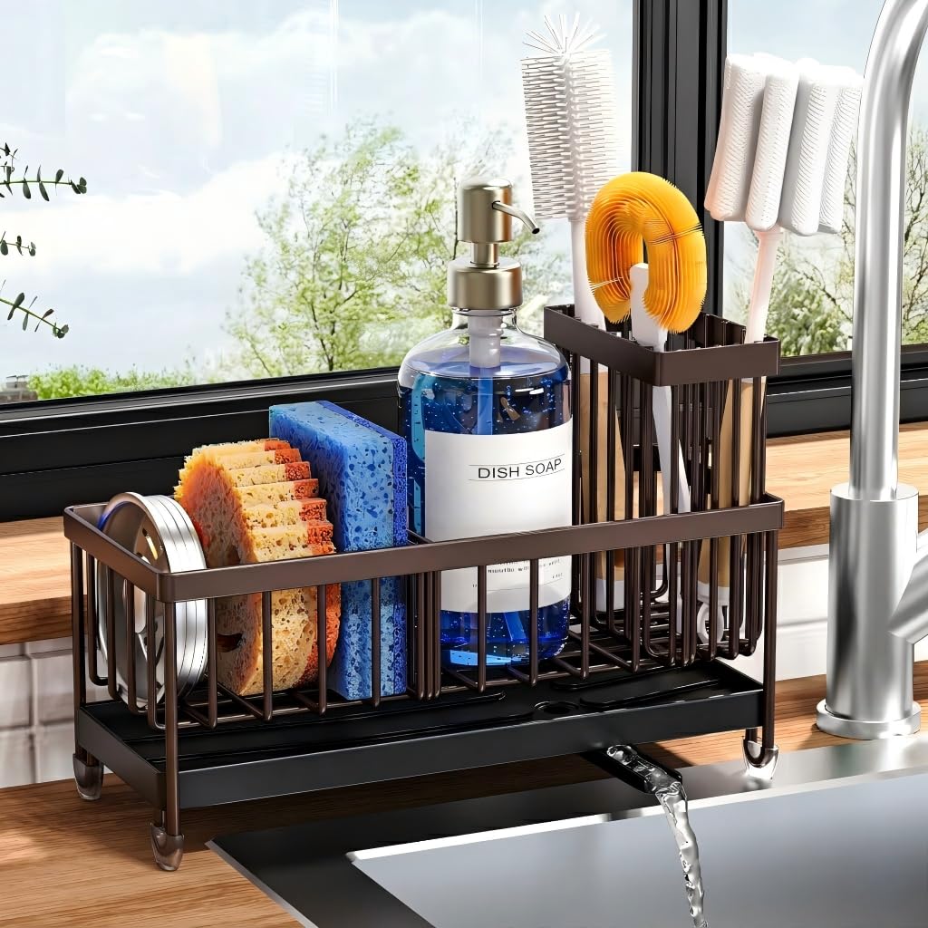 Kitchen Sink Sponge Holder with Brush Organizer