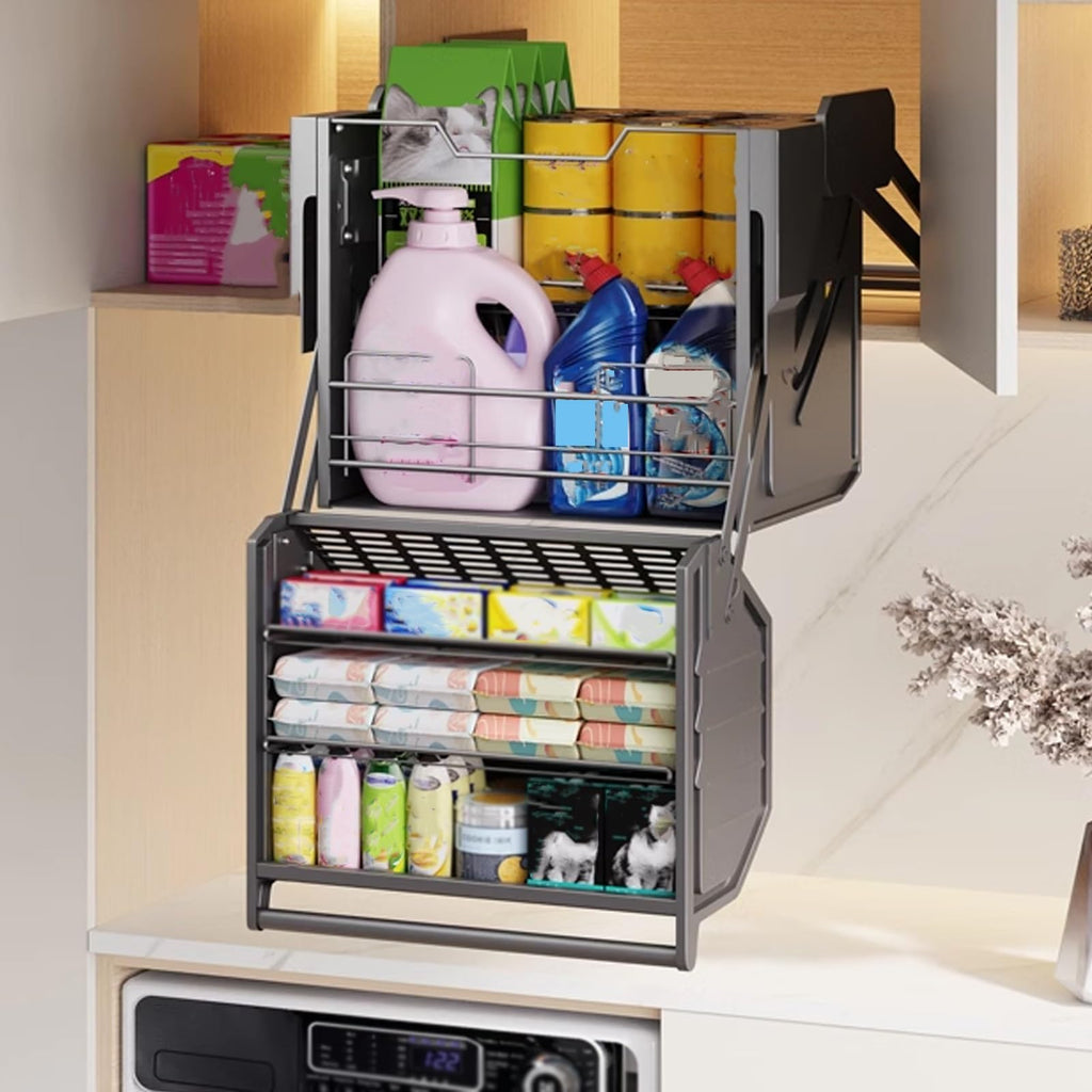 Double Metal Pull Down Cabinet Organizer Wall Storage