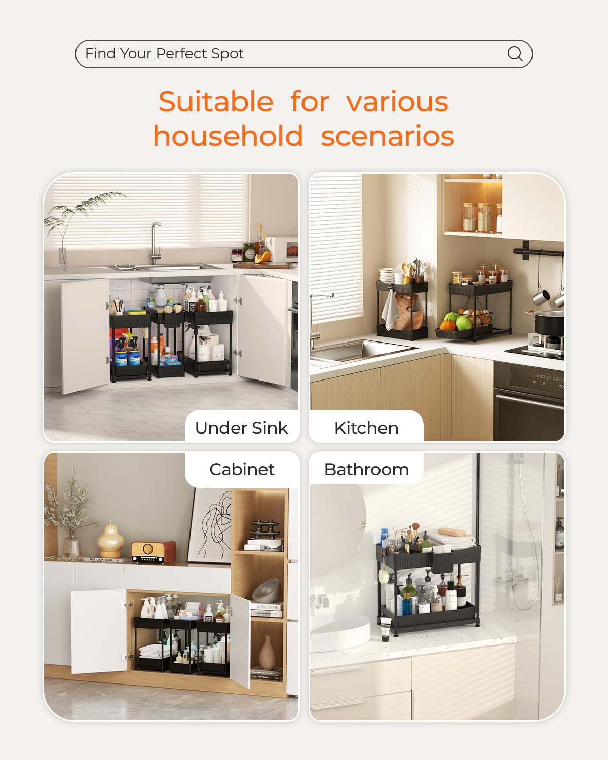 2 Tier Under Sink Organizer with Sliding Drawers 3 Pack