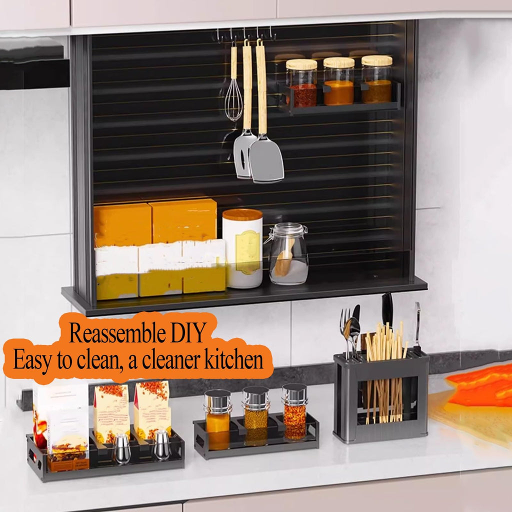 Pull Down Wall Cabinet Organizer with Glass Baffle and Light