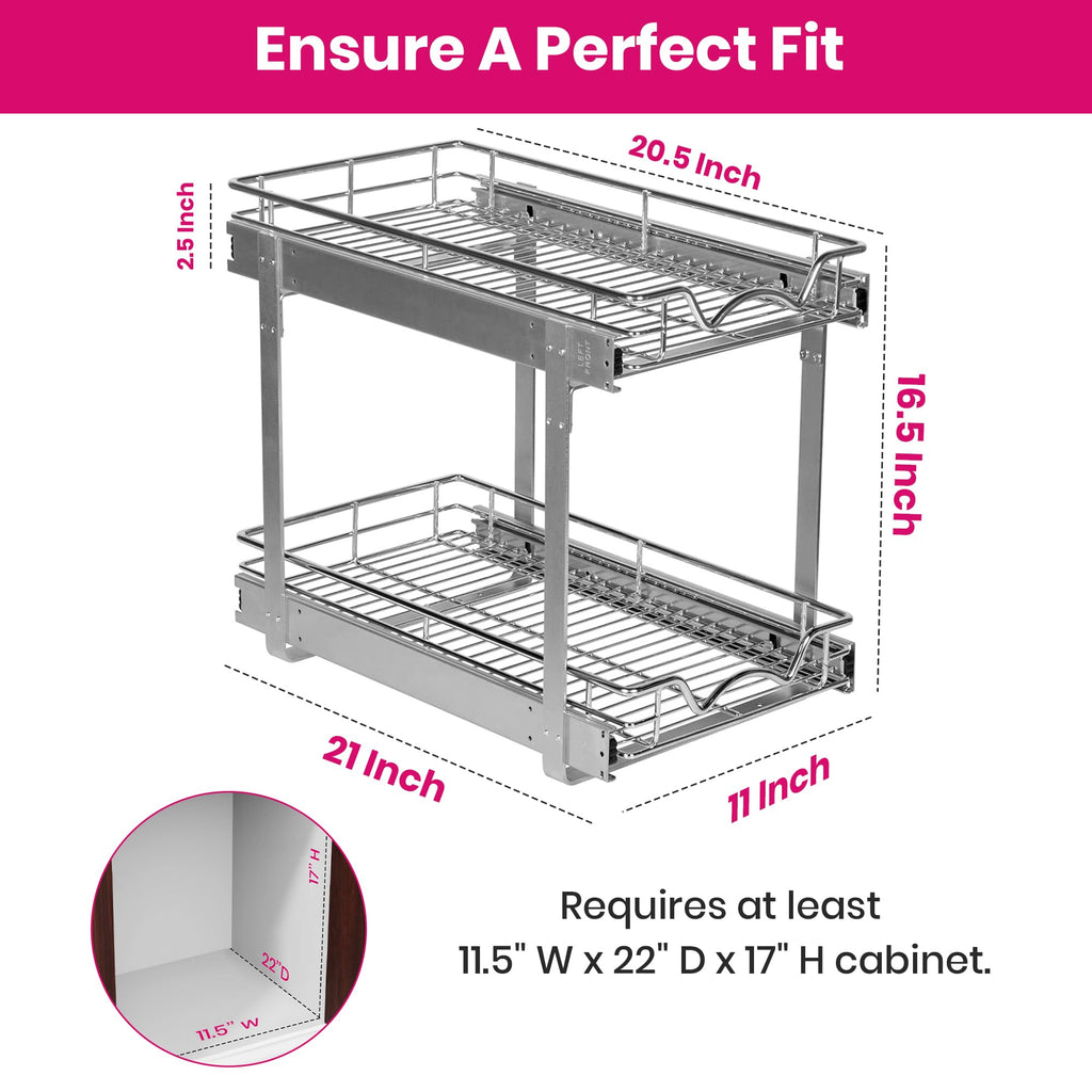 HOLDN’ STORAGE 2-Tier Pull-Out Cabinet Organizer with Heavy-Duty Steel Frame, Full-Extension Sliding Shelves, Holds 100 lbs, Easy Install for Kitchen, Pantry & Under Sink Cabinets