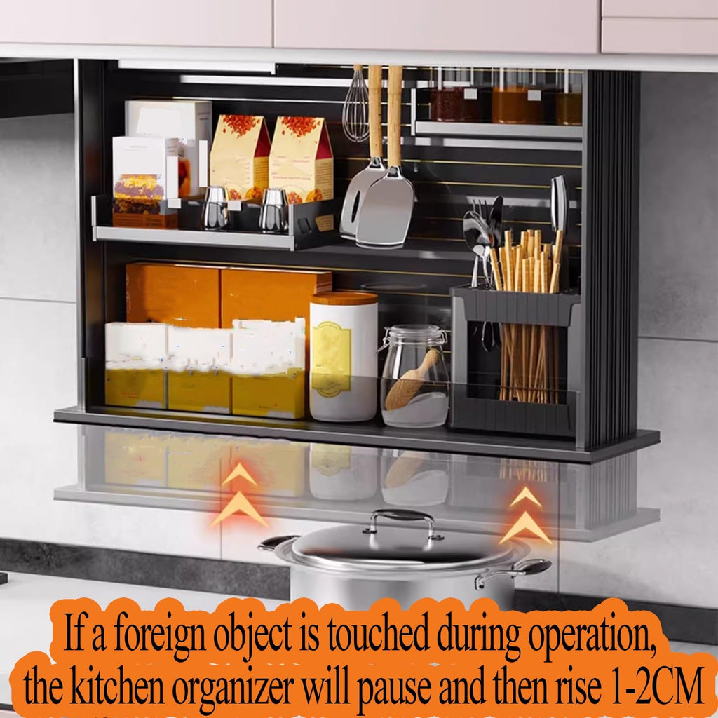 Pull Down Wall Cabinet Organizer with Glass Baffle and Light