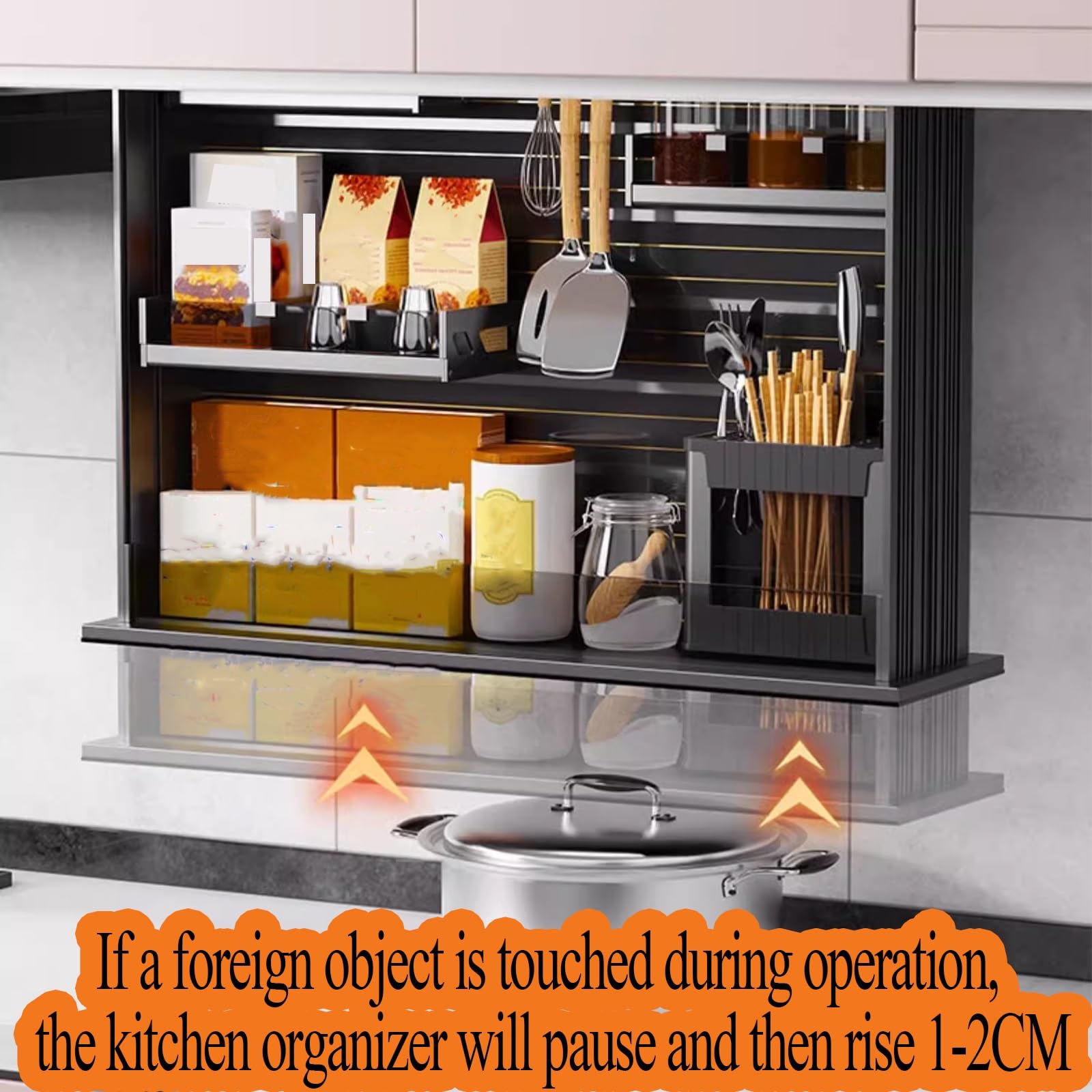 Pull Down Wall Cabinet Organizer with Glass Baffle and Light