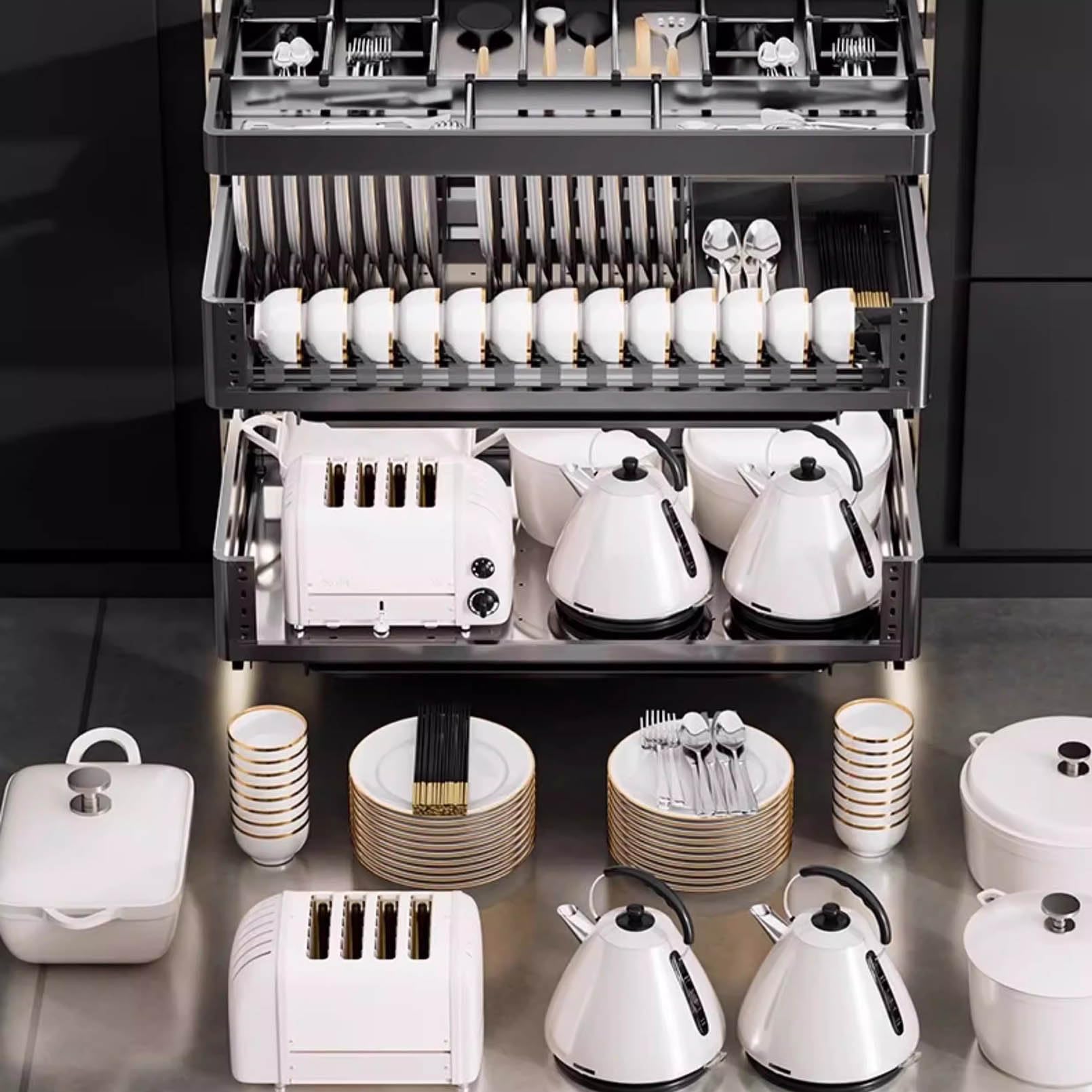 3 Tier Pull Out Kitchen Cabinet Organizer with Dividers