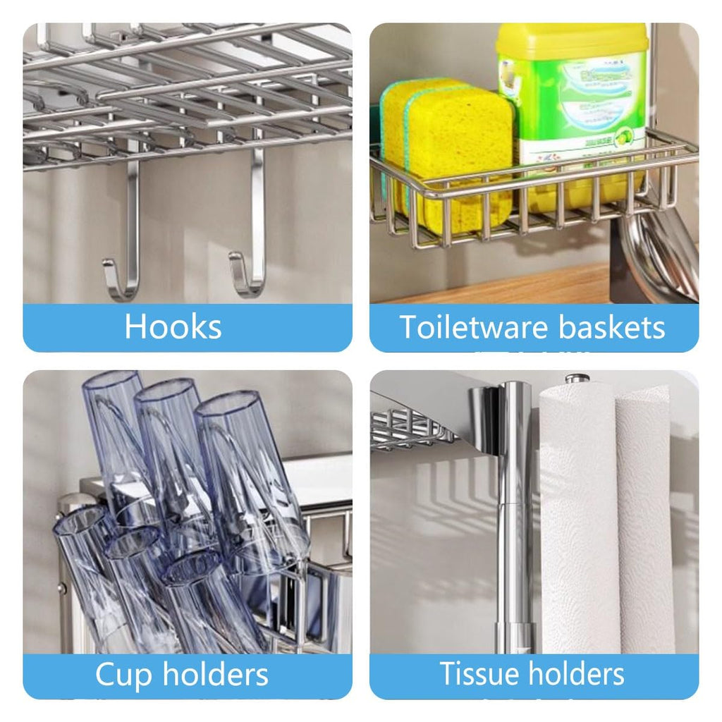 Over the Sink Dish Drying Rack, Expandable Stainless Steel 2-Tier Shelf, Space-Saving Kitchen Organizer for Countertop, Versatile Above Sink Drying Rack