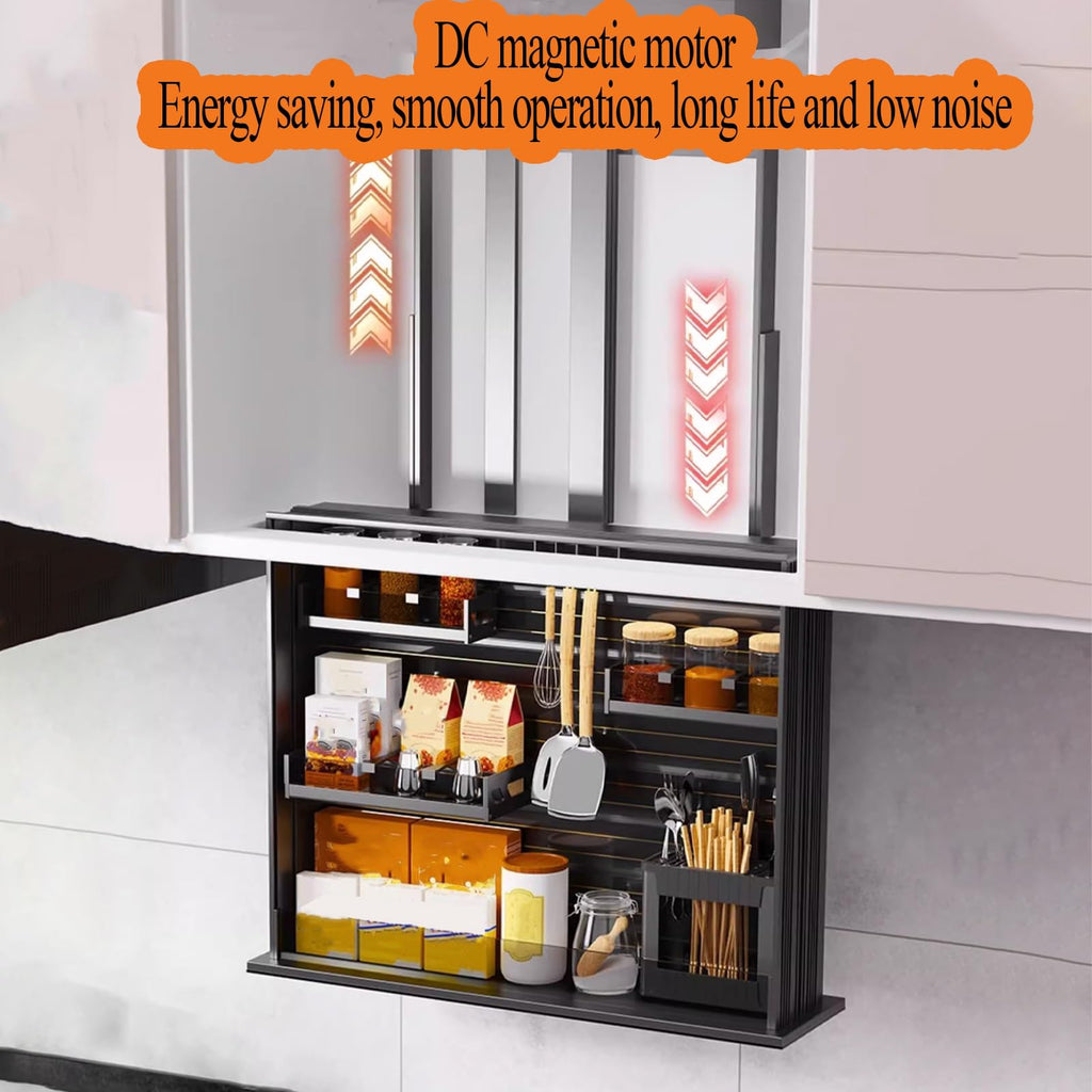 Pull Down Wall Cabinet Organizer with Glass Baffle and Light