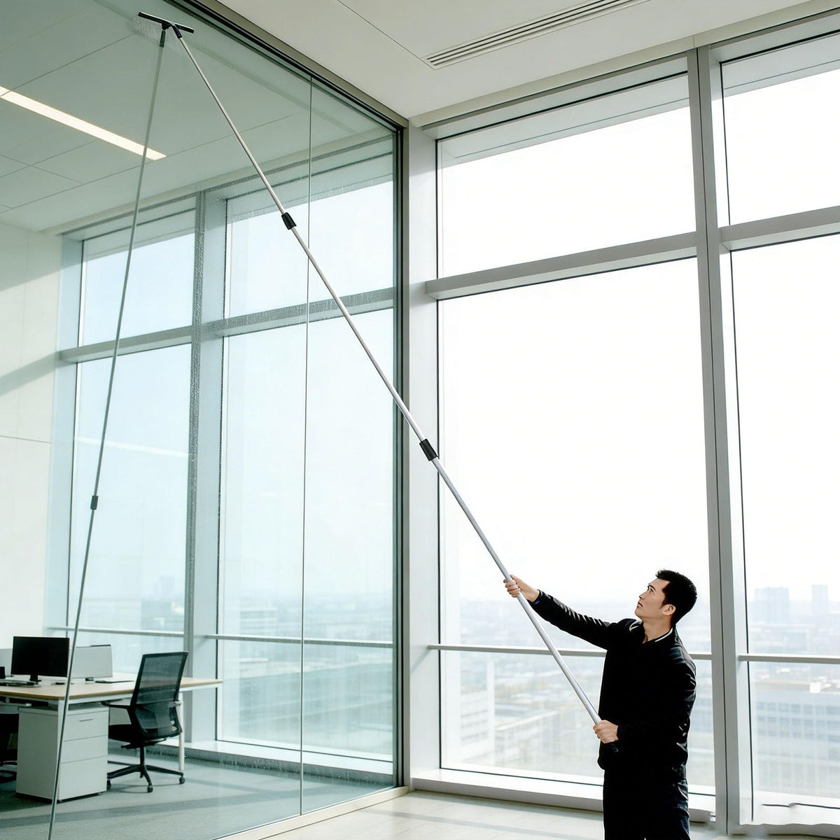 High Reach Glass Cleaning Tool 3-in-1 Window Cleaning Kit for Smooth Surfaces Adjustable Length for Shower Doors and Mirrors Perfect for Commercial Office Use