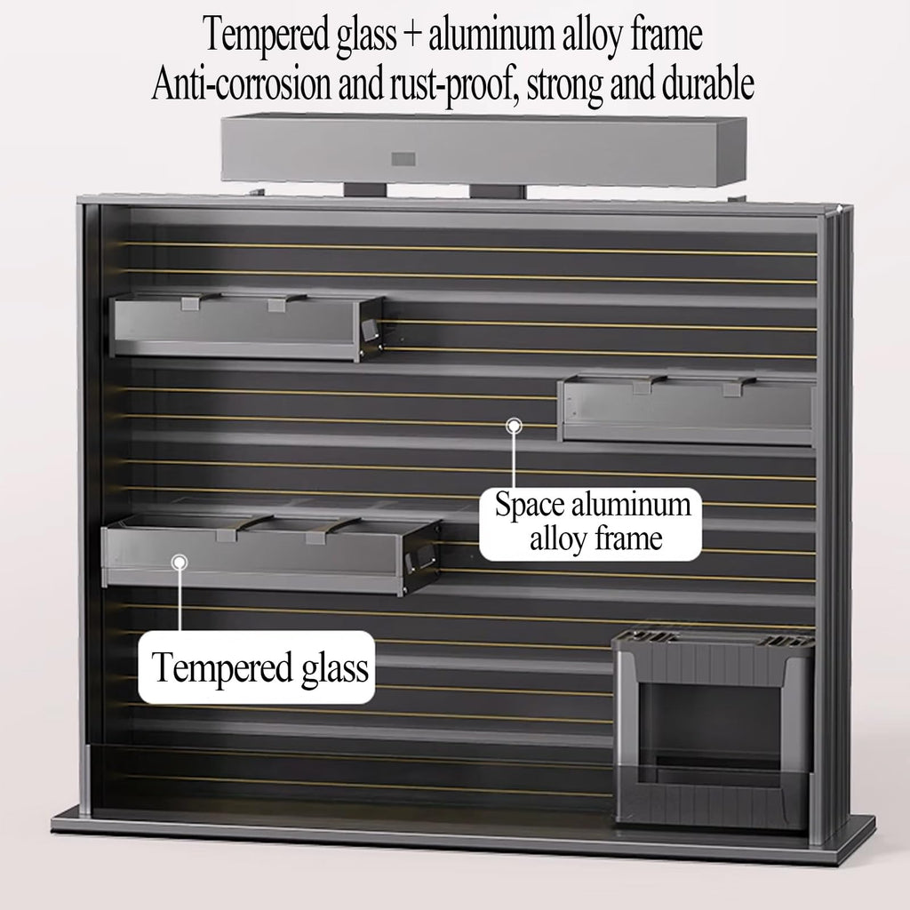 Pull Down Wall Cabinet Organizer with Glass Baffle and Light