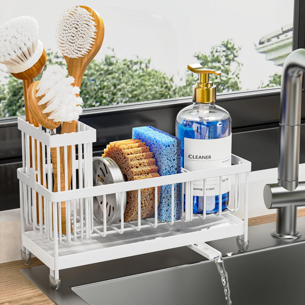 Kitchen Sink Sponge Holder with Brush Organizer