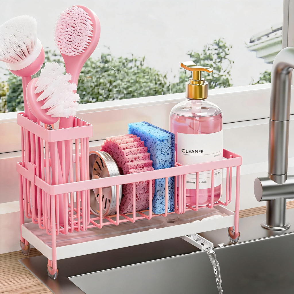 Kitchen Sink Sponge Holder with Brush Organizer