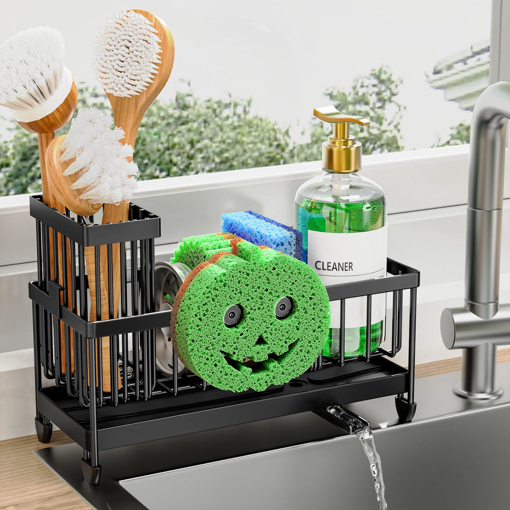 Kitchen Sink Sponge Holder with Brush Organizer